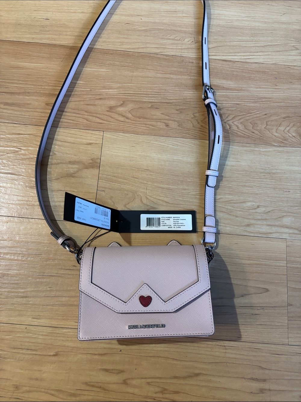 Karl Lagerfeld Blush Pink Crossbody with Red Heart Accent